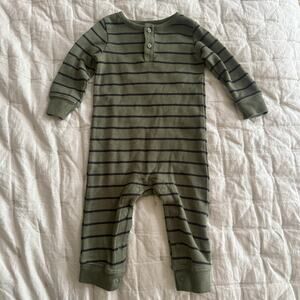 Carter’s Green Stripe Henley Romper Ribbed Thermal Waffle Knit Baby Boy 9 Months